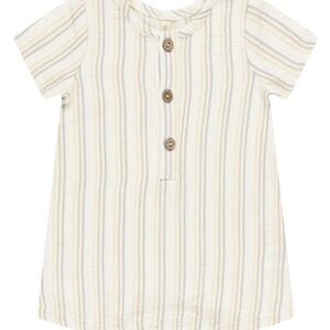 Quincy Mae 12-18M Cream and Tan Striped Baby Romper
